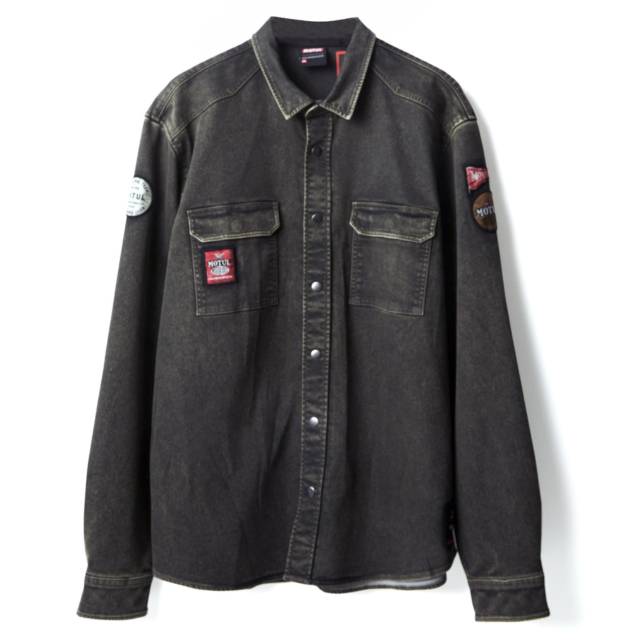 Hemd mit Druckknöpfen aus khakifarbenem Denim