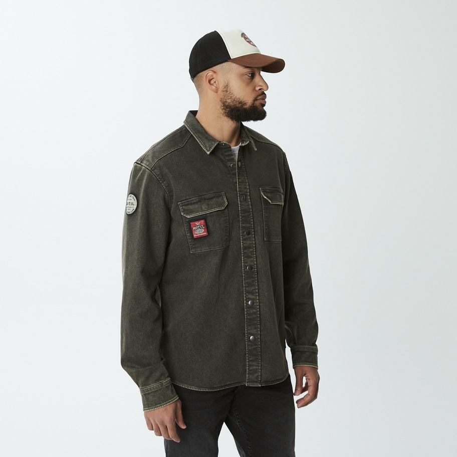Hemd mit Druckknöpfen aus khakifarbenem Denim