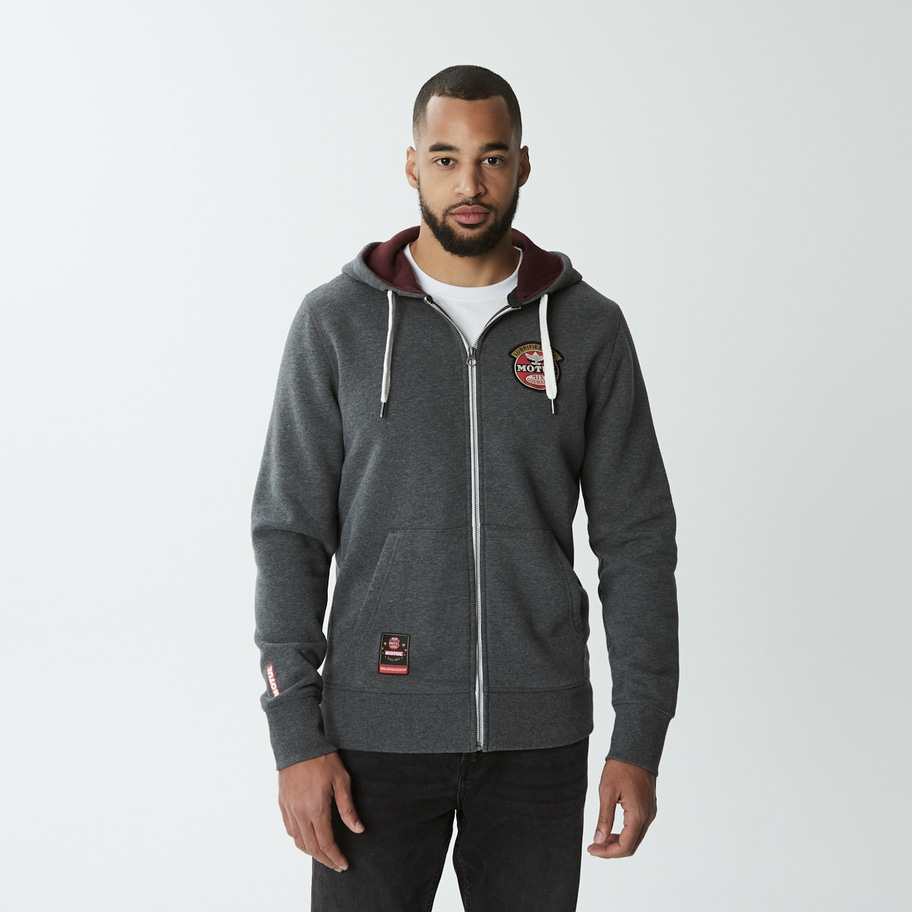 Lined hoodie with zipper dark gray mottled
