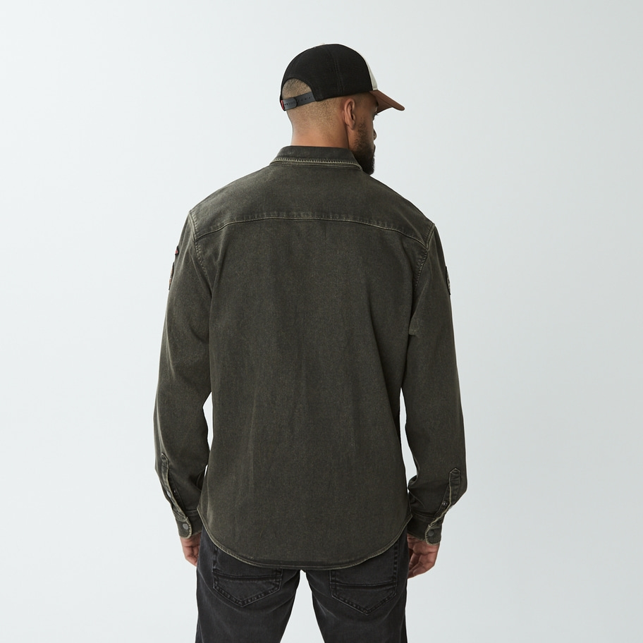 Hemd mit Druckknöpfen aus khakifarbenem Denim